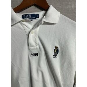 Polo Ralph Lauren Polo Shirt Men Small White Long Sleeve Polo Bear Cotton Preppy